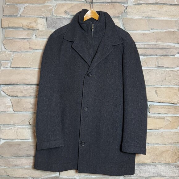 Hugo Boss mens virgin wool herringbone overcoat jacket size 40R - Picture 1 of 9